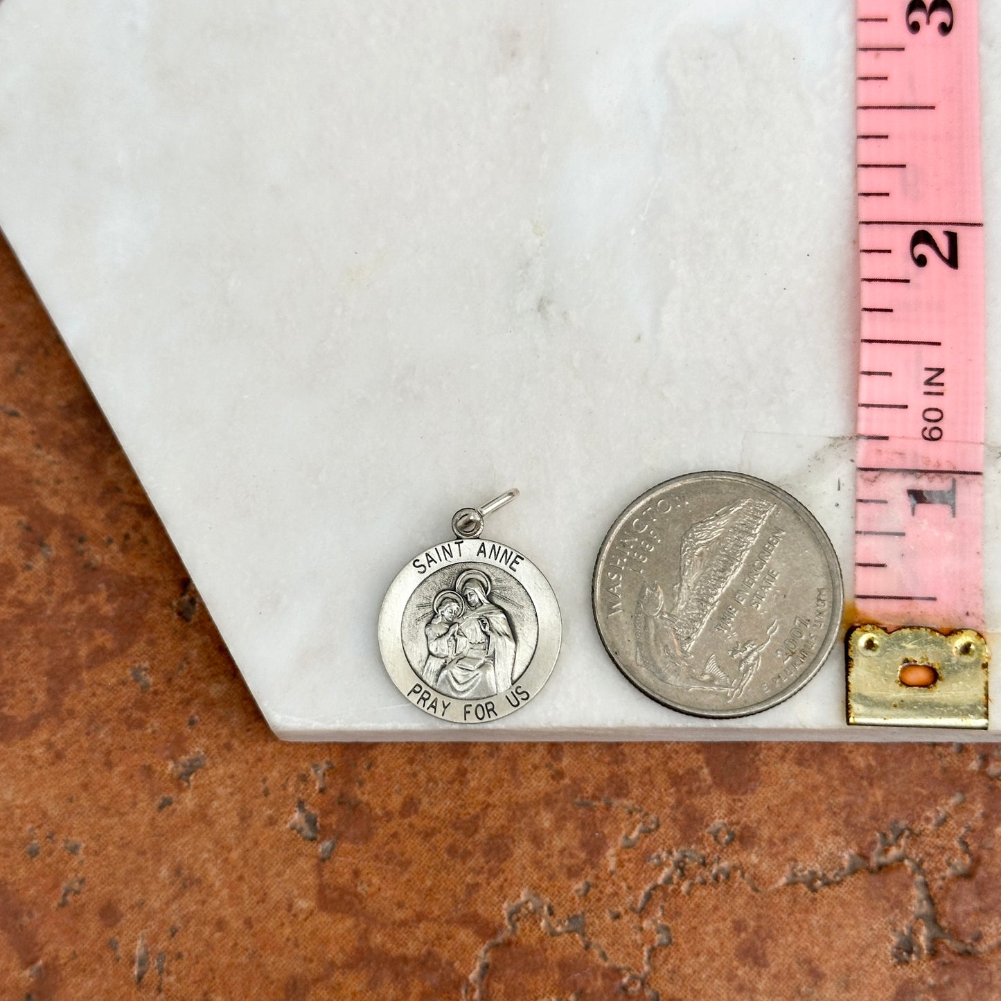 Sterling Silver St Anne Round Medal Pendant 18mm