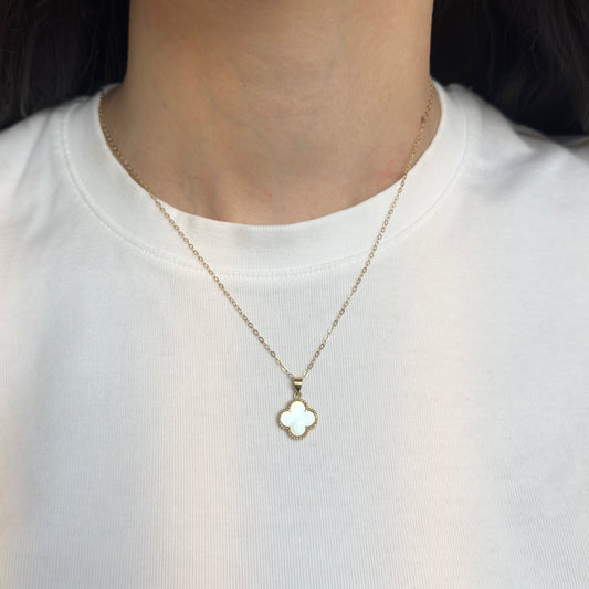 14KT Yellow Gold Mother of Pearl Clover Beaded Pendant Charm 12mm