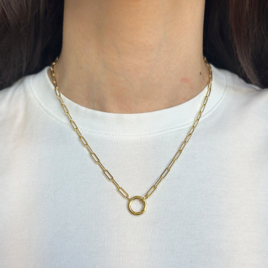 14KT Yellow Gold Charm Holder Clasp Paperclip Chain Necklace