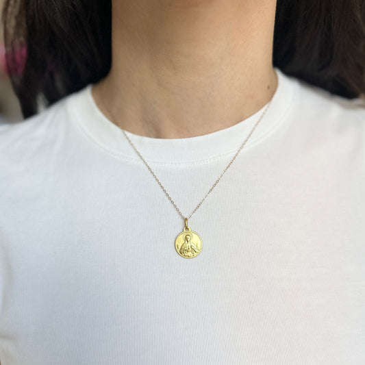 14KT Yellow Gold Matte St Anna Round Medal Pendant 18mm