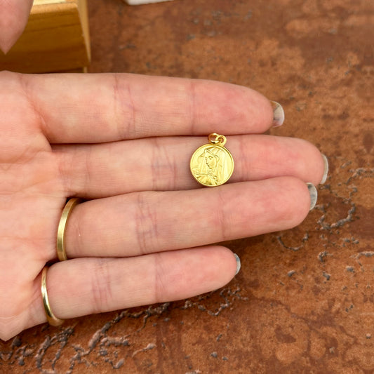 14KT Yellow Gold Our Lady of Sorrows Matte Medal Pendant 12mm