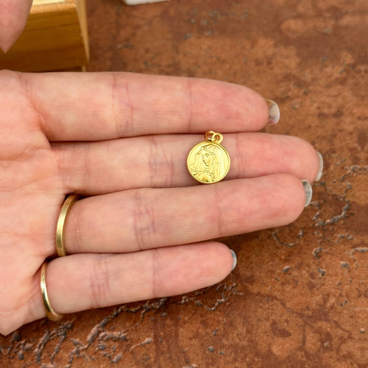 18KT Yellow Gold Our Lady of Sorrows Matte Medal Pendant 12mm