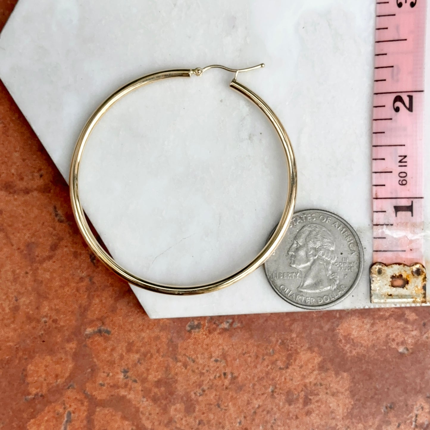 10KT Yellow Gold 2.5mm Tube Round Hoop Earrings 55mm