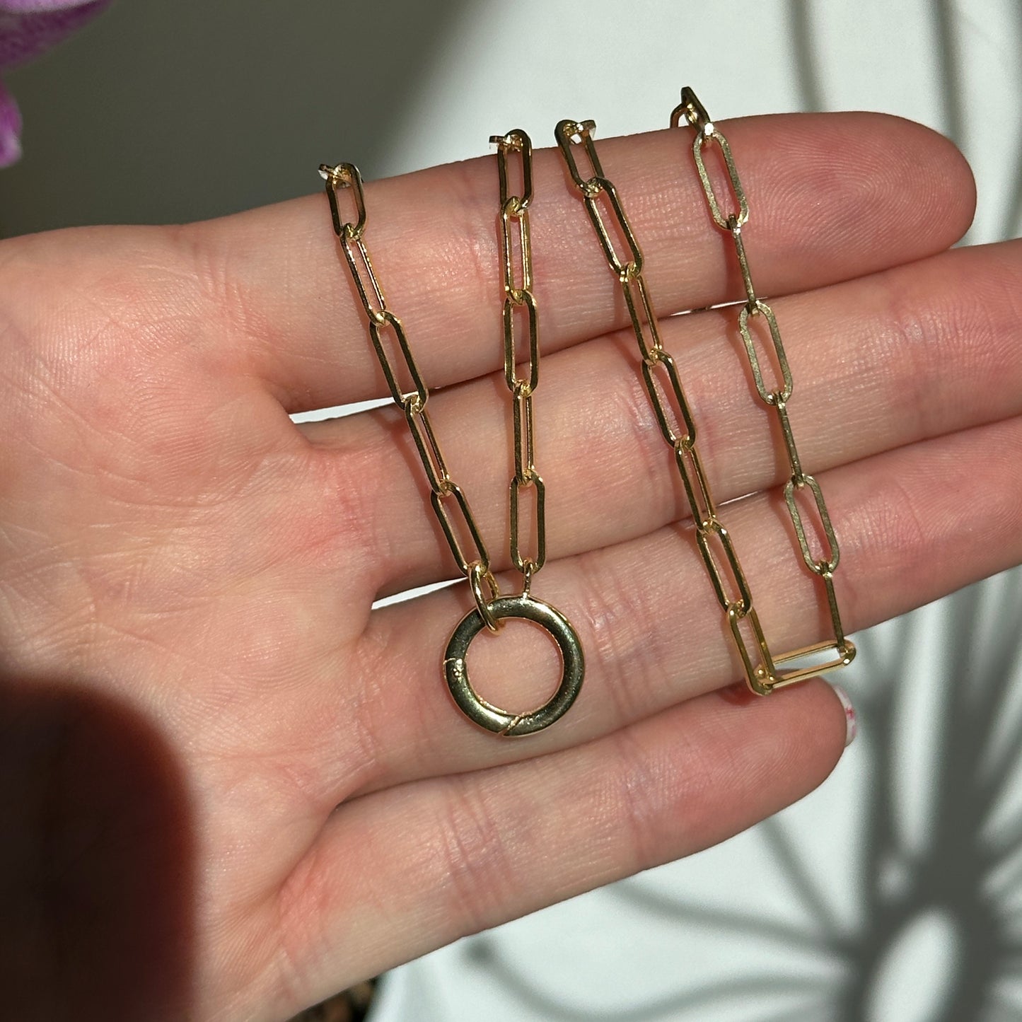 14KT Yellow Gold Charm Holder Clasp Paperclip Chain Necklace