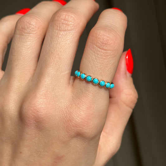 18KT Yellow Gold Cabochon Round Sleeping Beauty Turquoise Ring