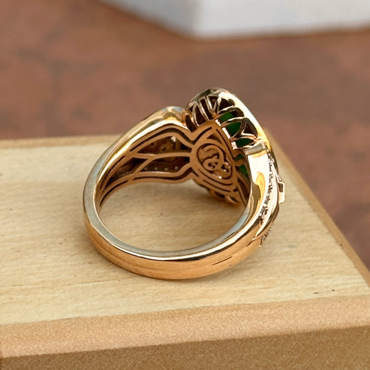 Estate 18KT Rose Gold Green Jade + Diamond Halo Ring
