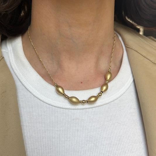 Estate 14KT Yellow Gold Matte Cylinder Beads Chain Necklace