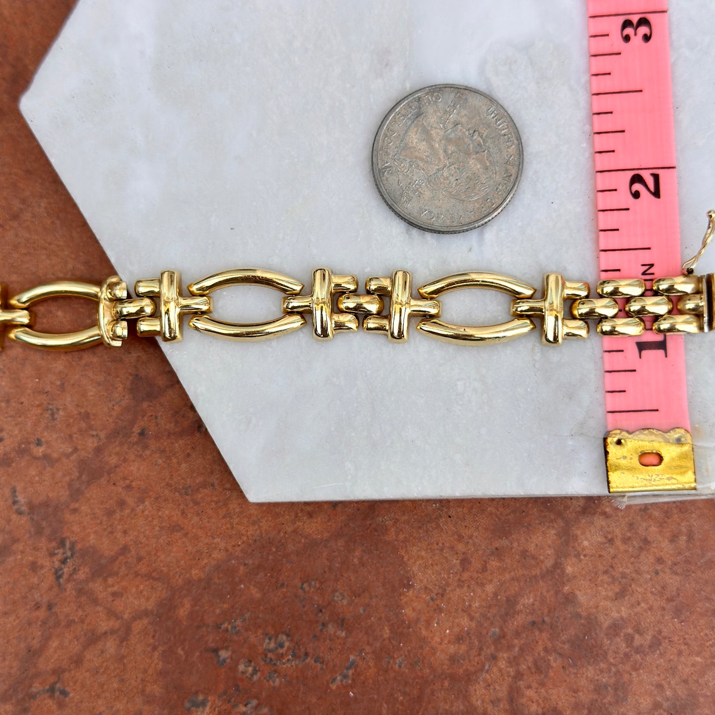 14KT Yellow Gold Flat Panther + Oval Links Bracelet - LSJ