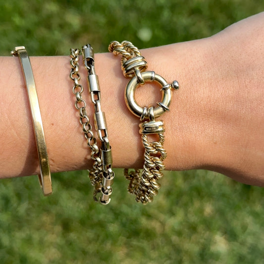 Estate 18KT Yellow Gold Twisted Oval Links Spring Ring Bracelet