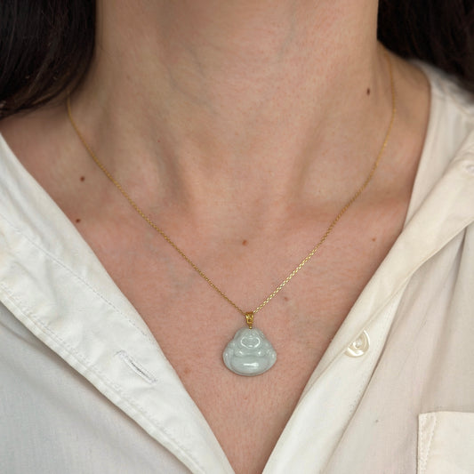 18KT Yellow Gold Jade Buddha + Greek Key Pendant