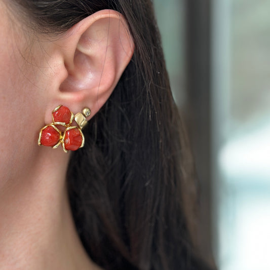 Sterling Silver Yellow-Plated Coral Wrap Pierced Earrings