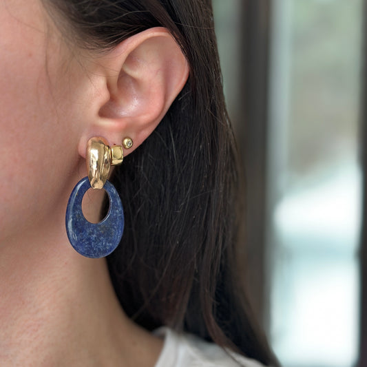 Estate Dark Blue Sodalite Oval Earring Charms PAIR