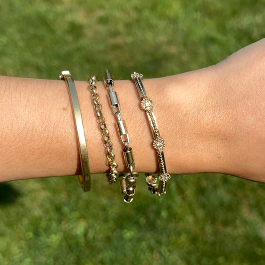 Estate 14Kt Yellow Gold Station Diamond Beaded Moveable Bracelet