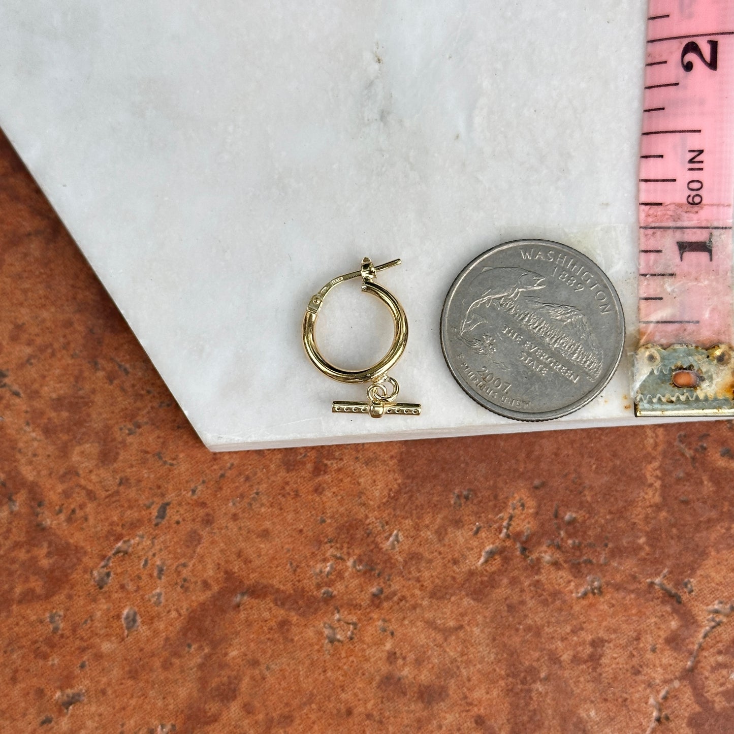 Yellow Gold-Plated Sterling Silver Round Hoop + CZ Bar Dangle Earrings