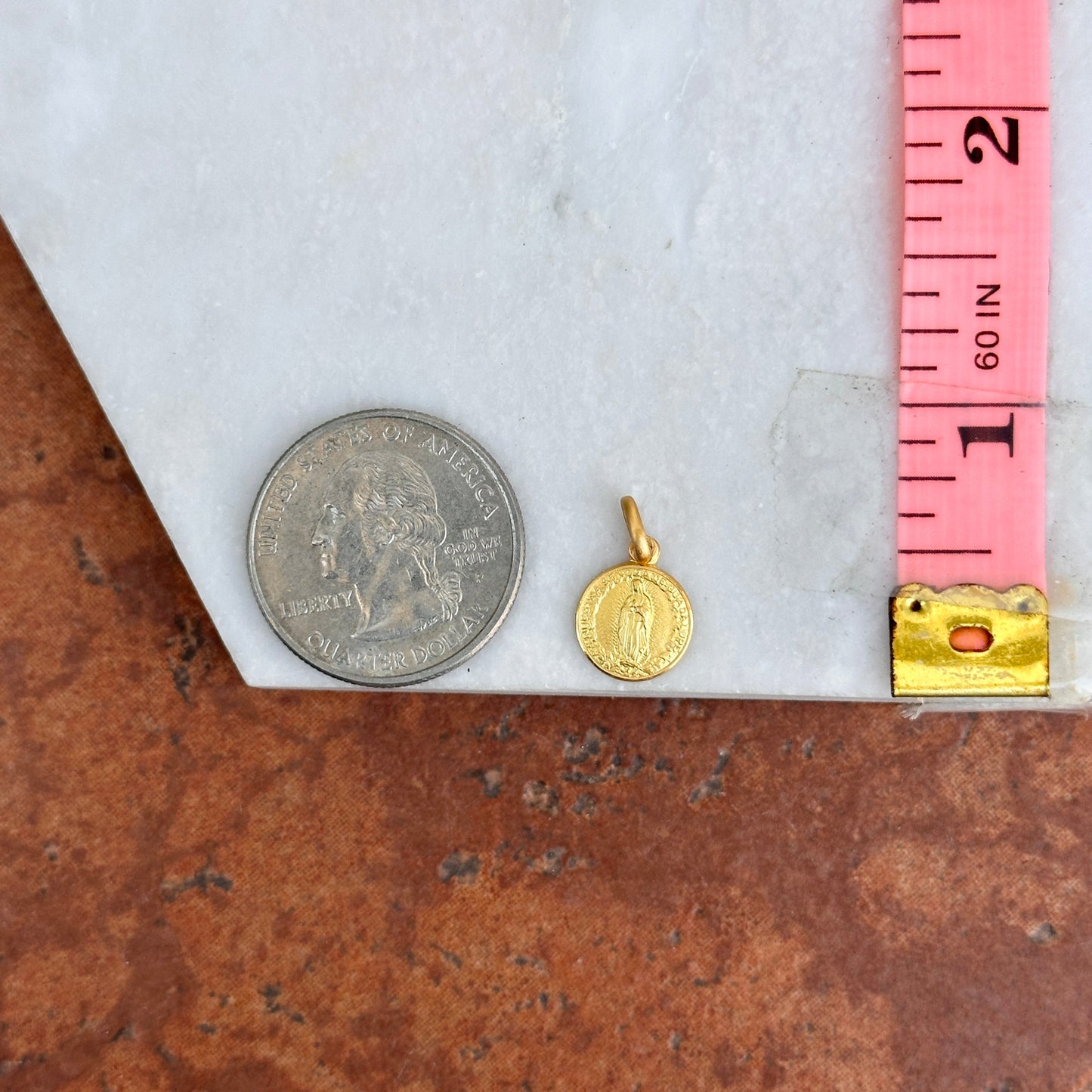 14KT Yellow Gold Matte Our Lady of Guadalupe Medal Pedant Charm 10mm