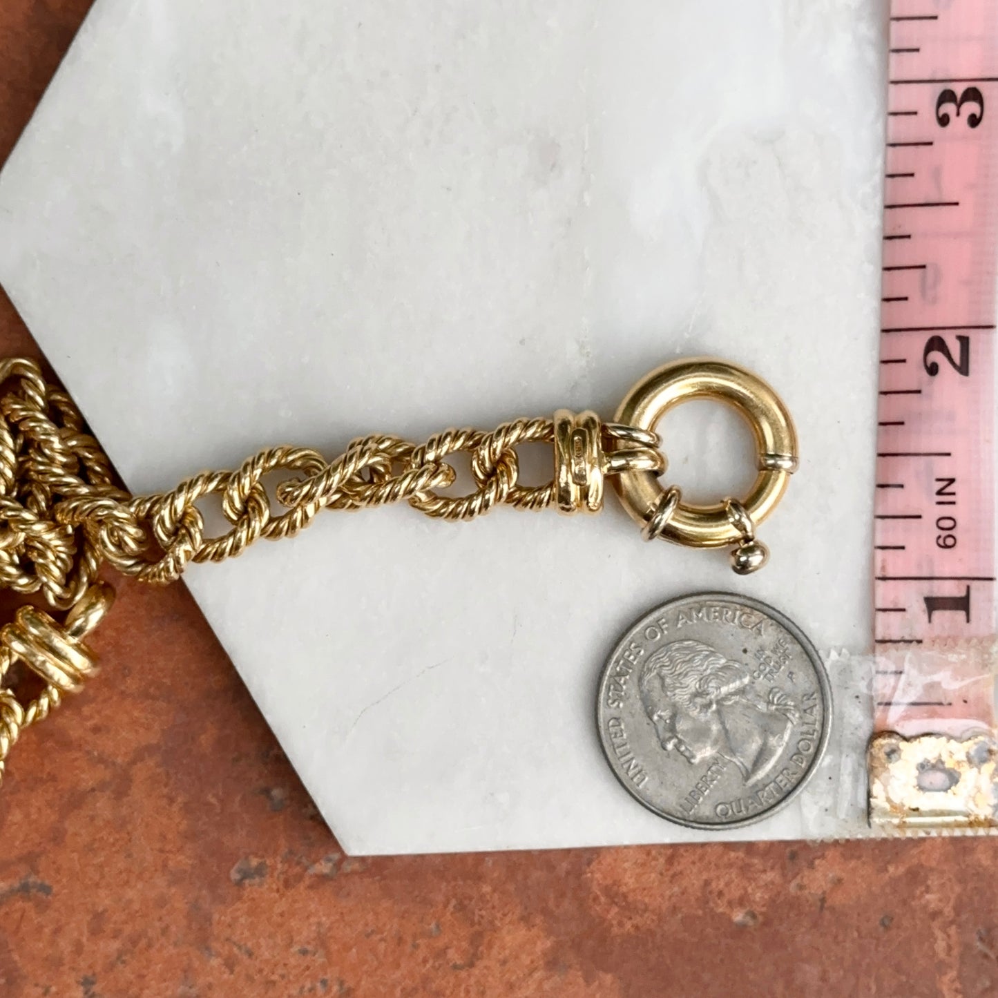 Estate 18KT Yellow Gold Twisted Oval Links Spring Ring Bracelet