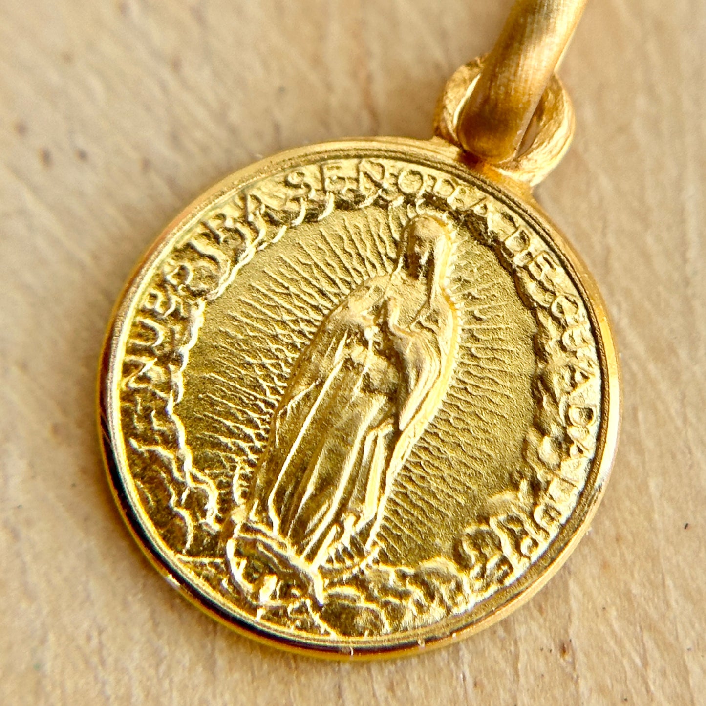 14KT Yellow Gold Matte Our Lady of Guadalupe Medal Pedant Charm 10mm
