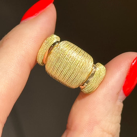 18KT Yellow Gold Textured Matte Domed Cigar Band Ring