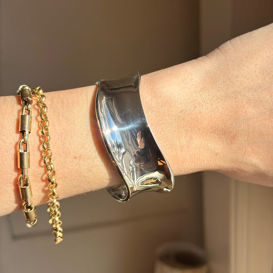 Sterling Silver Wavy Tapered Open-Ended Cuff Bracelet