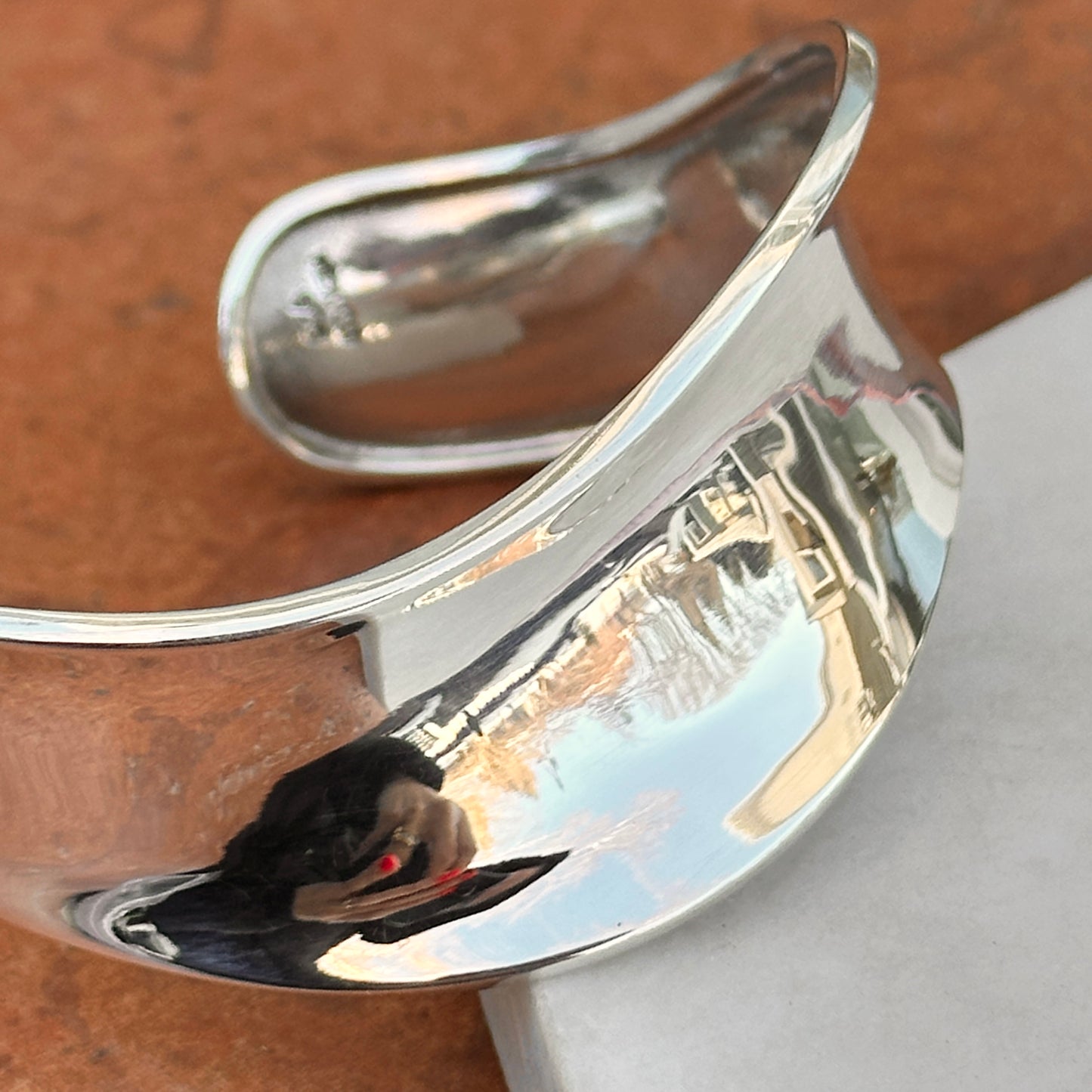 Sterling Silver Wavy Tapered Open-Ended Cuff Bracelet