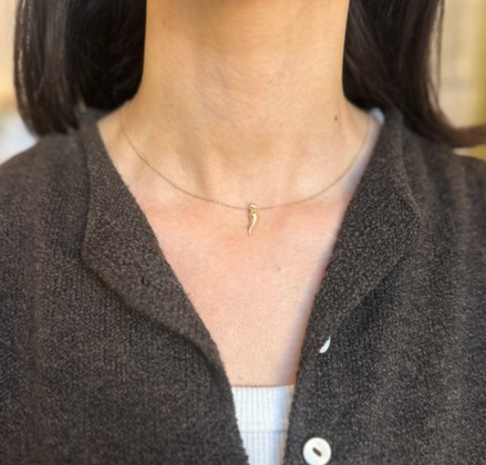 14KT Yellow Gold Italian Horn Corno Pendant Charm 16mm - LSJ