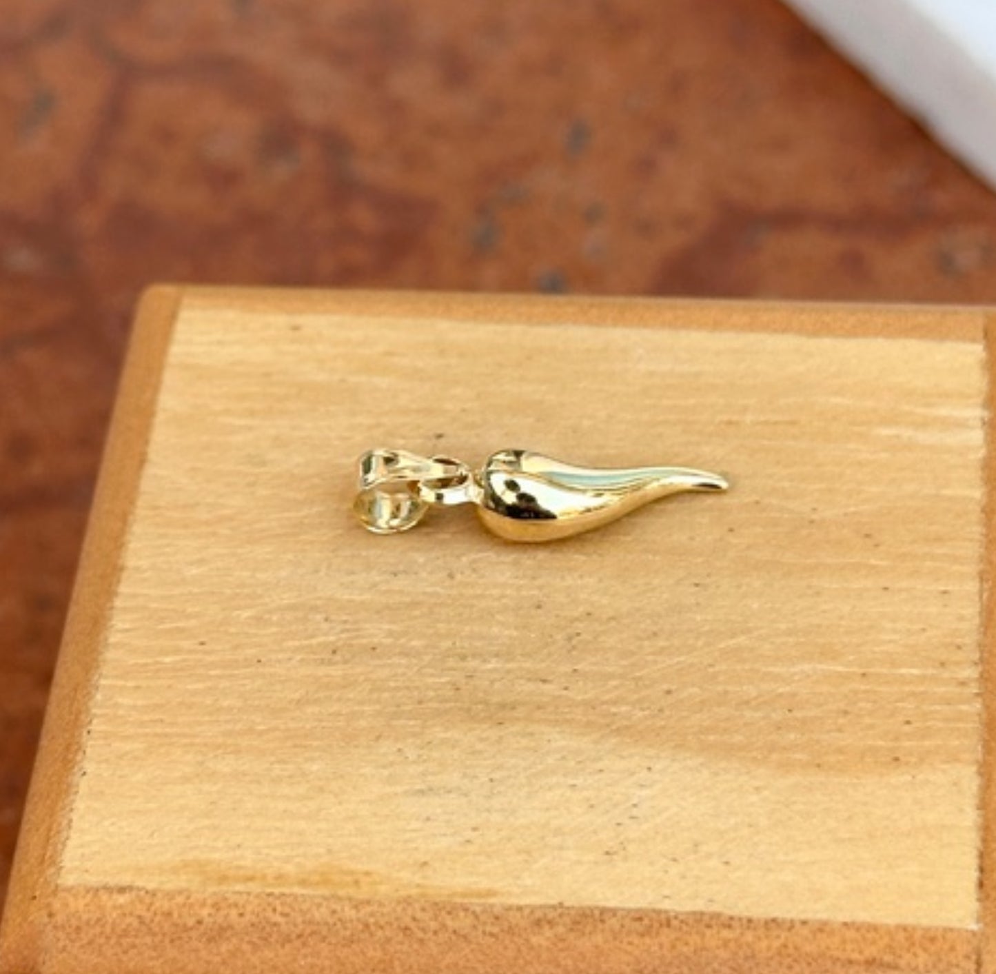 14KT Yellow Gold Italian Horn Corno Pendant Charm 16mm - LSJ