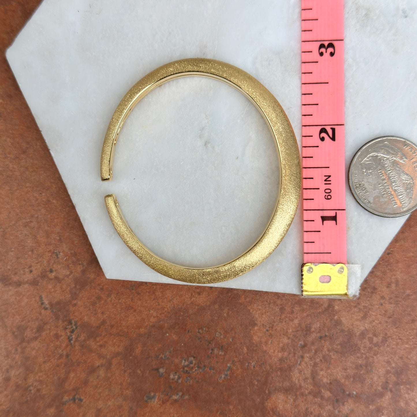 14KT Yellow Gold Knife-Edge Matte + Polished Finish Bangle Bracelet