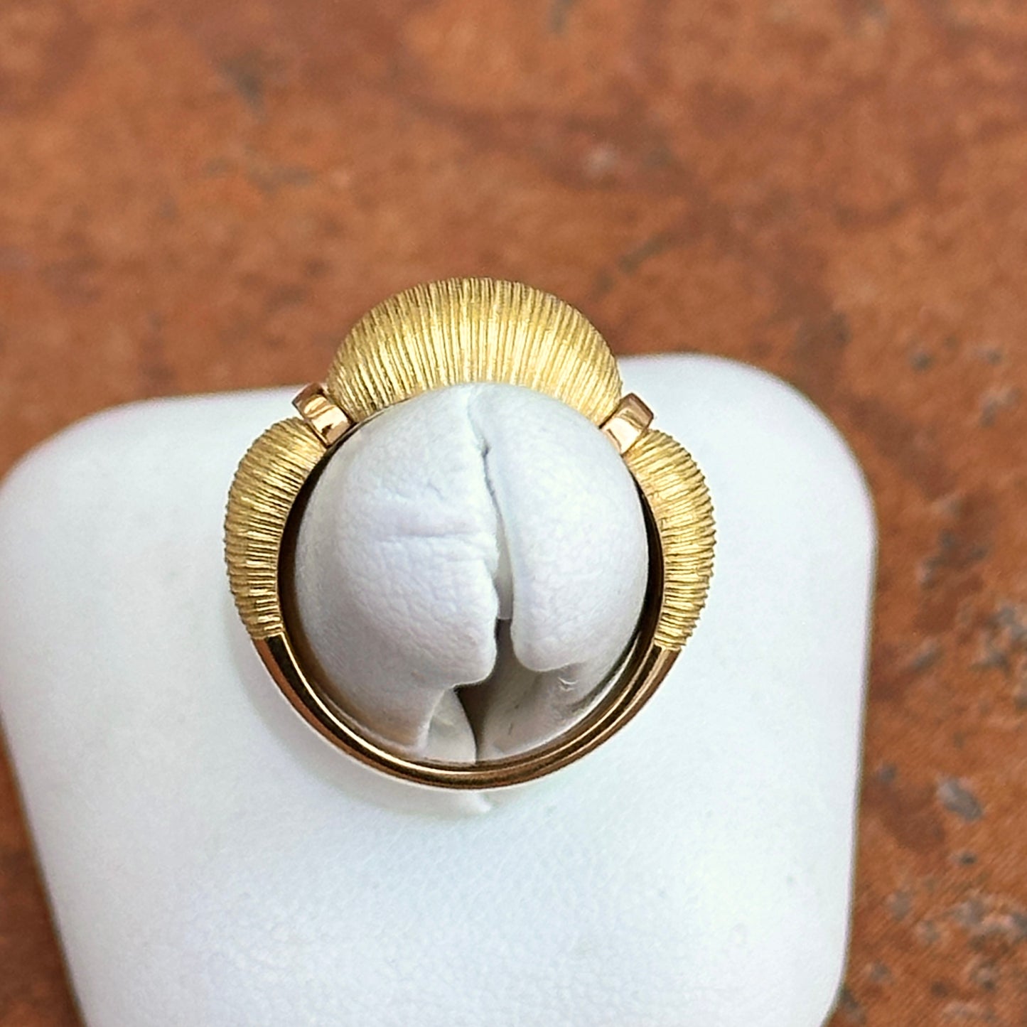 18KT Yellow Gold Textured Matte Domed Cigar Band Ring