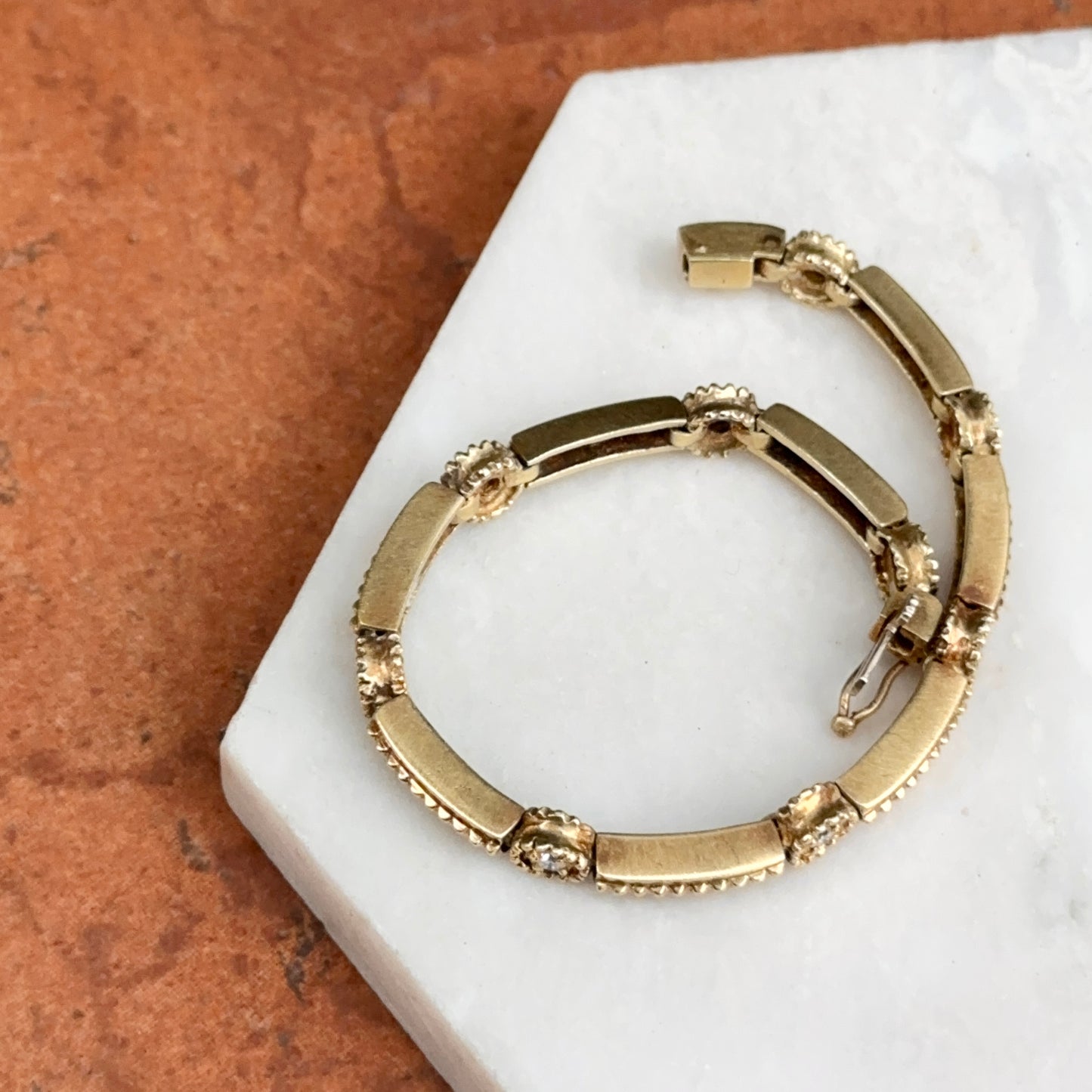 Estate 14Kt Yellow Gold Station Diamond Beaded Moveable Bracelet