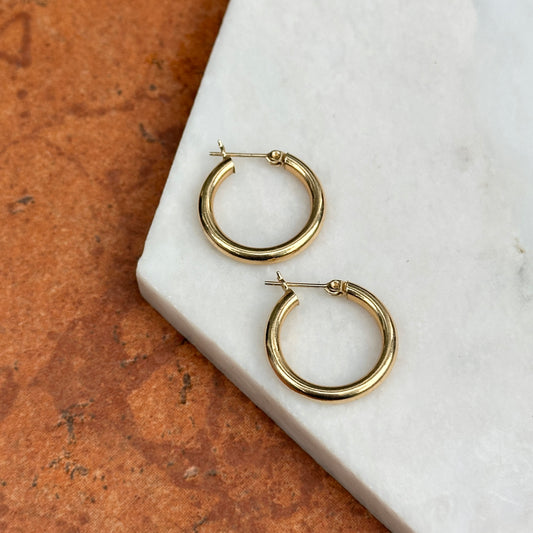 Estate 14KT Yellow Gold Hollow Tube Hoop Earrings 21mm