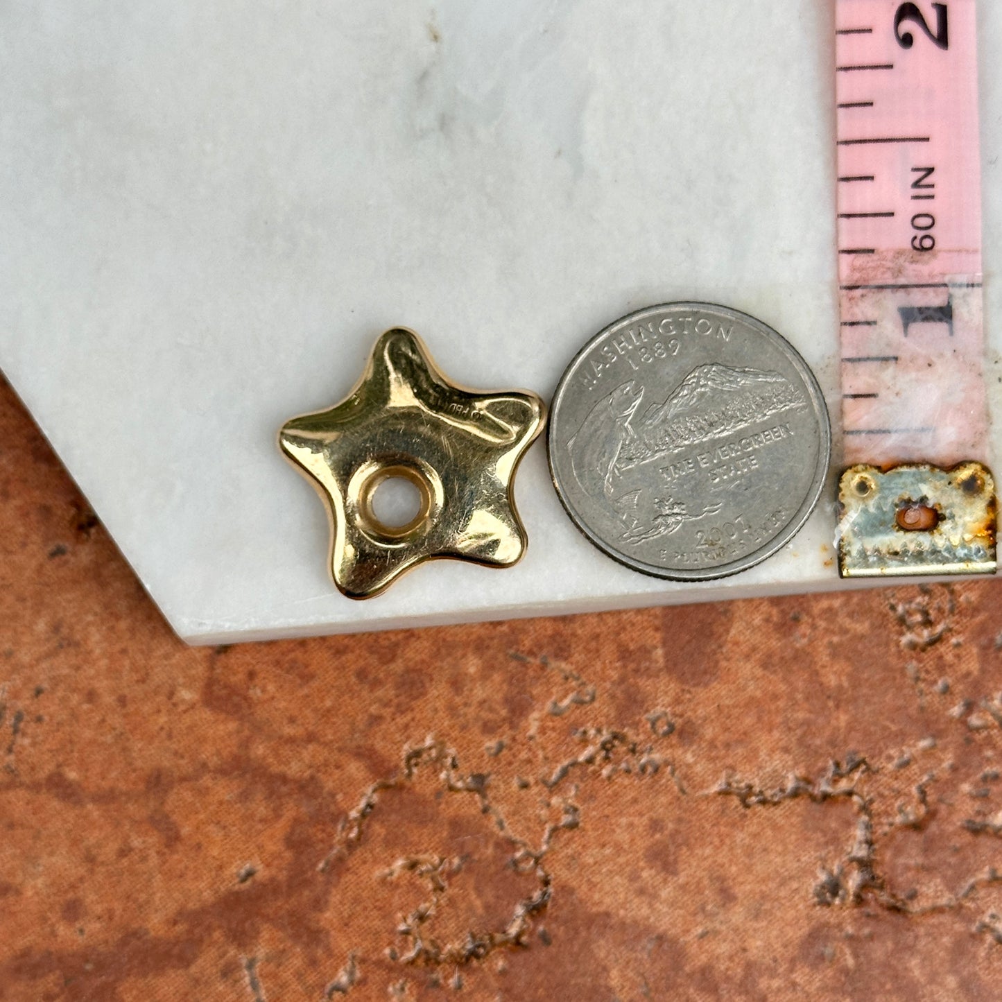 Estate Peter Brams 14KT Yellow Gold Star Hoop Earring Charms 20mm