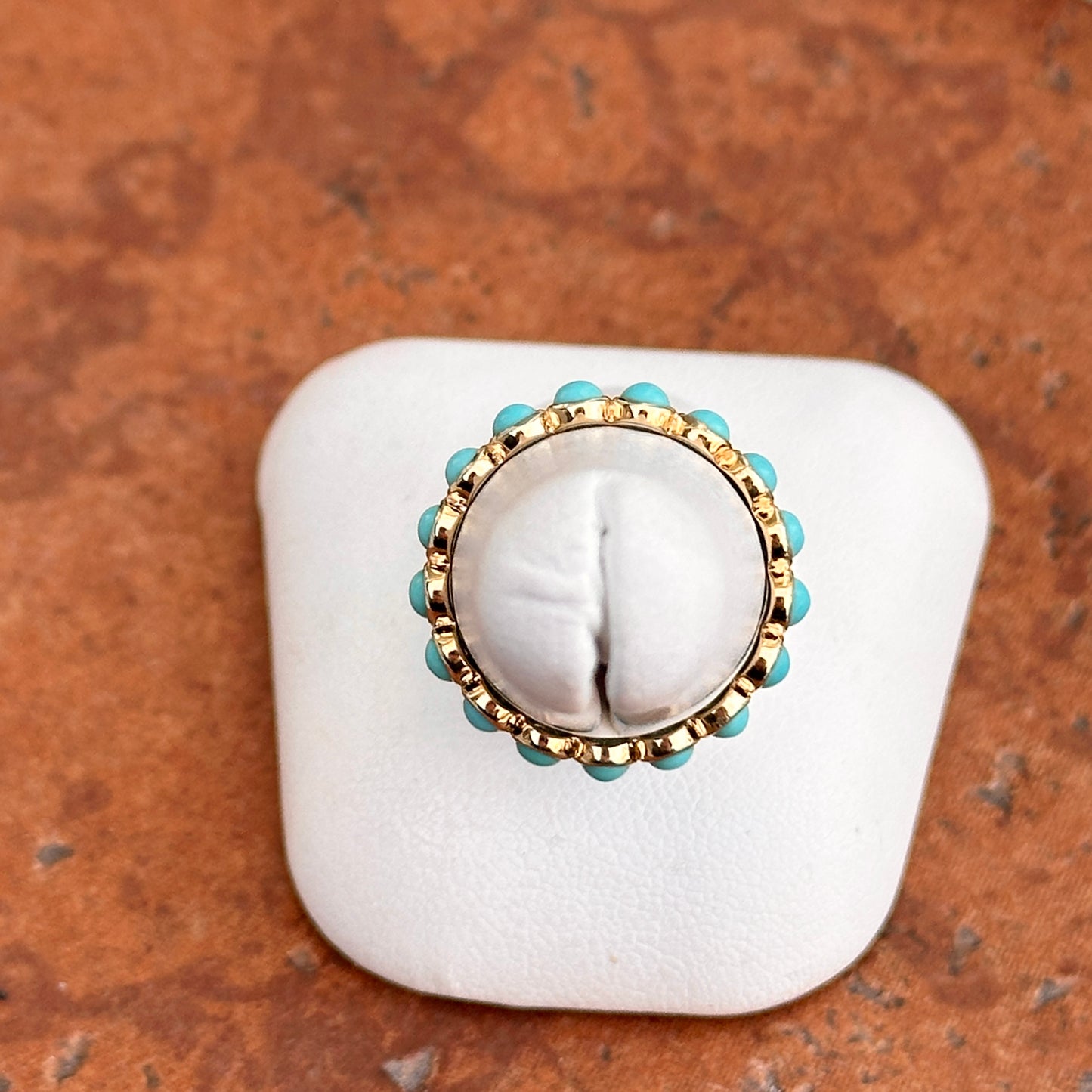 18KT Yellow Gold Cabochon Round Sleeping Beauty Turquoise Ring