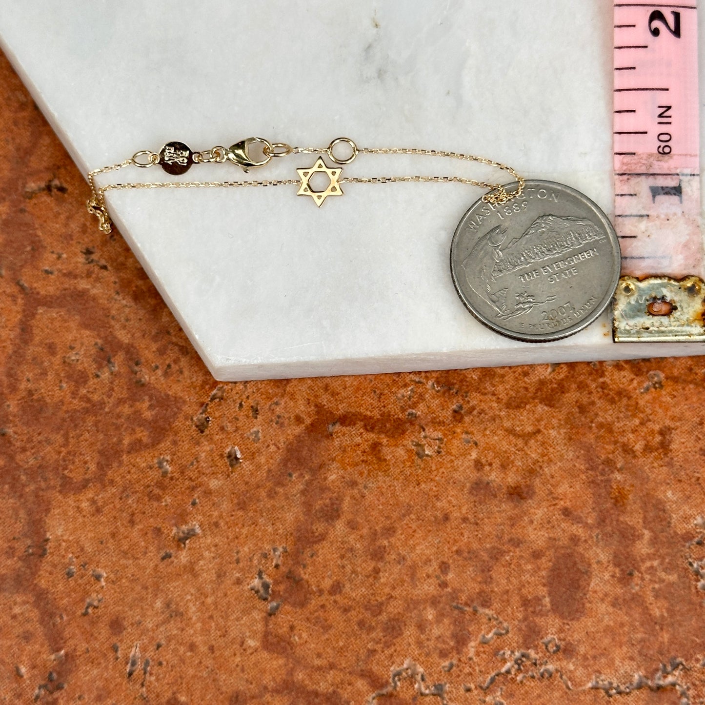 14KT Yellow Gold Small Star of David Judica Charm Station Chain Bracelet