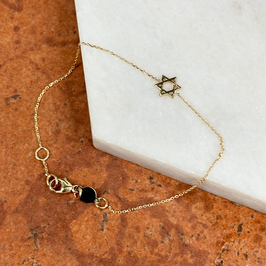 14KT Yellow Gold Small Star of David Judica Charm Station Chain Bracelet