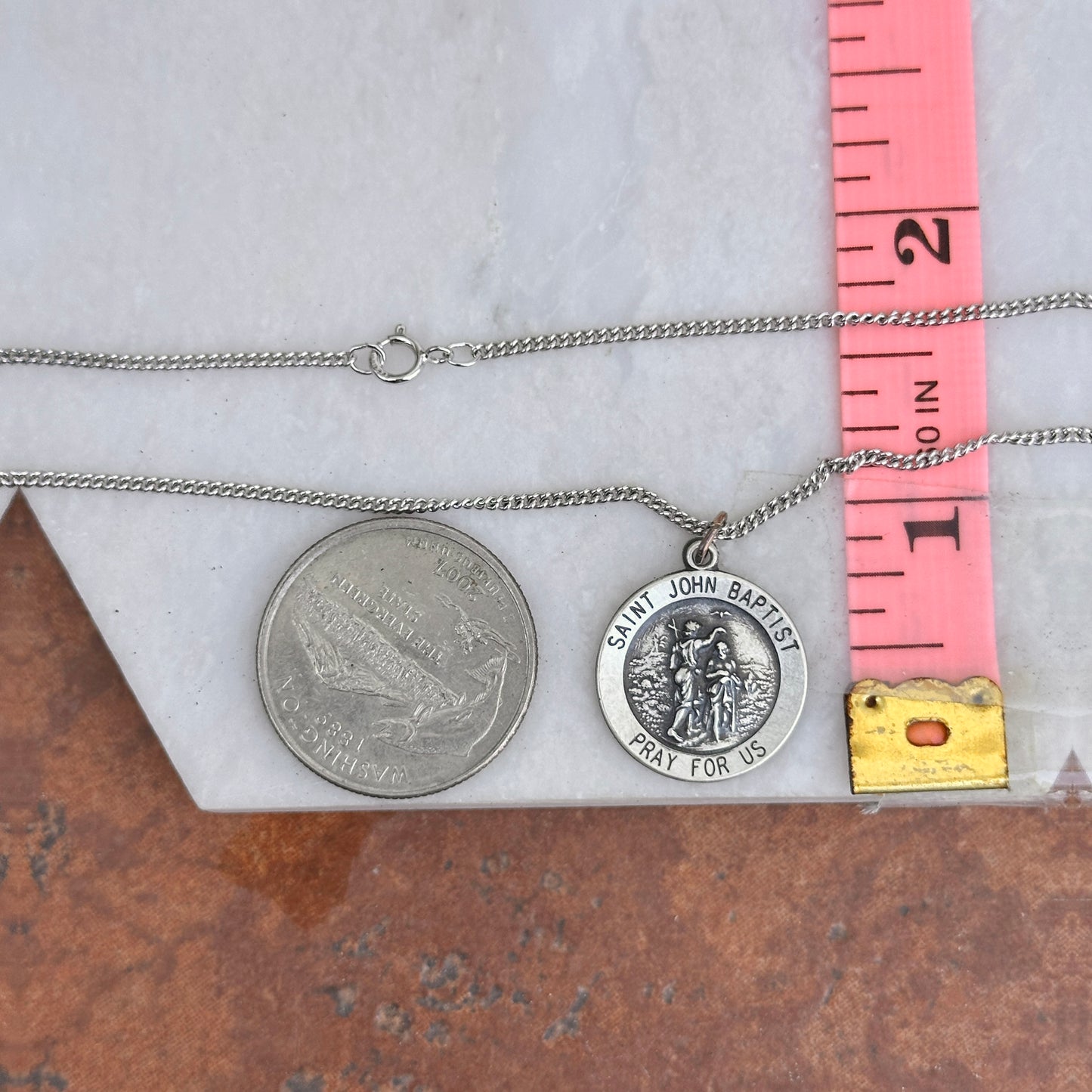 Sterling Silver Antiqued St John the Baptist Round Medal Necklace
