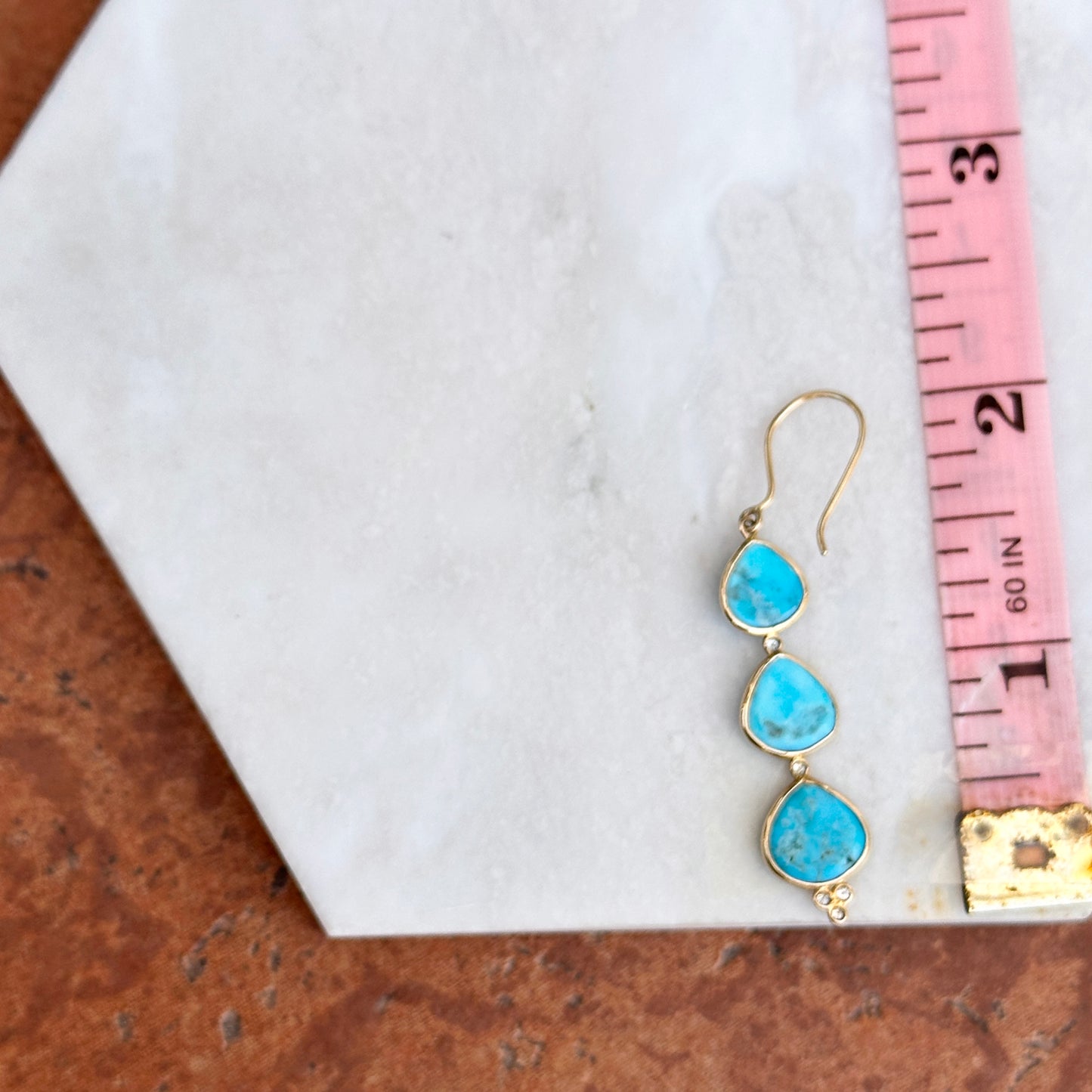 14KT Yellow Gold Sleeping Beauty Turquoise + Diamond Earrings