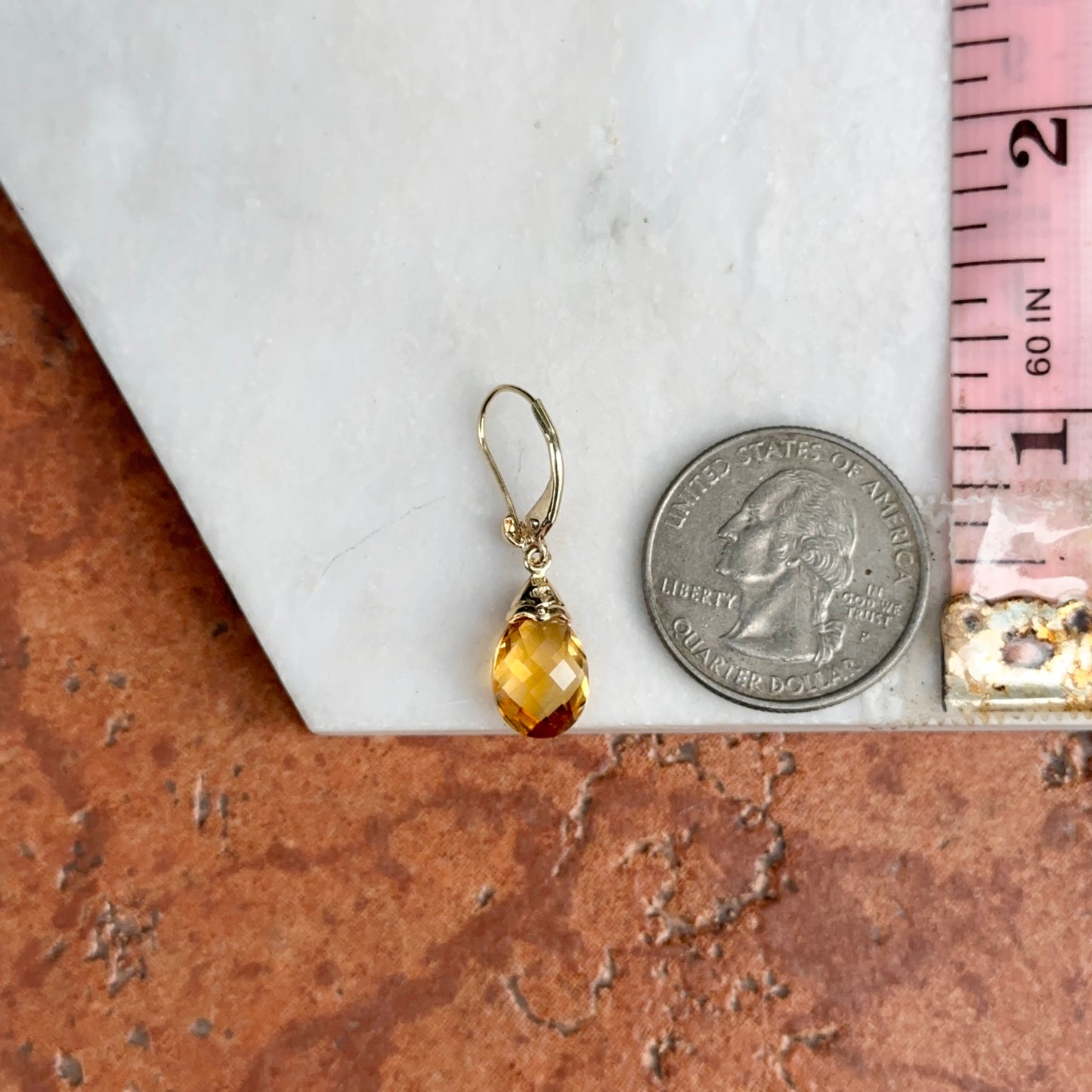 Estate 18KT Yellow Gold Briolette Citrine Lever Back Earrings