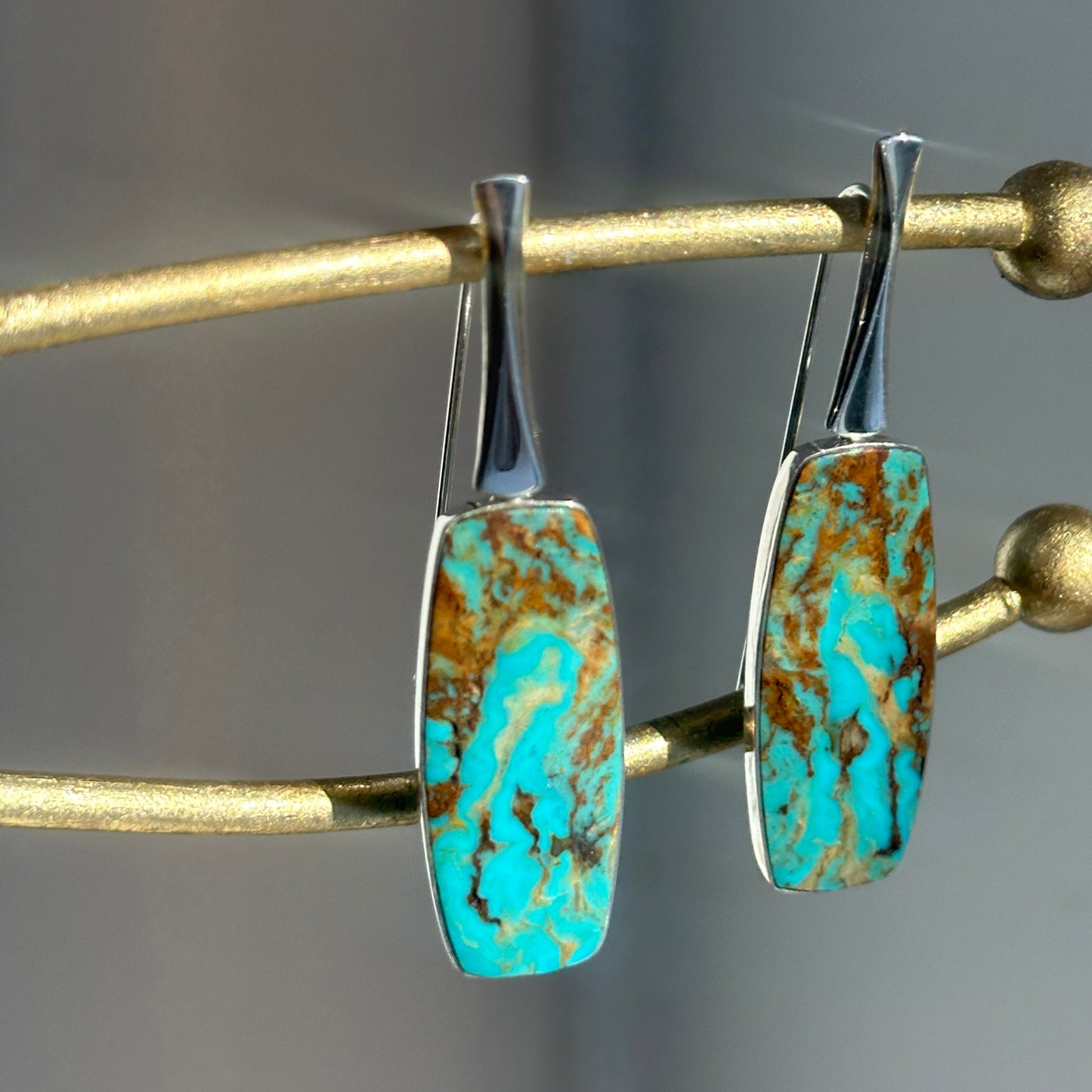 Sterling Silver Rectangle Arizona Turquoise Earrings