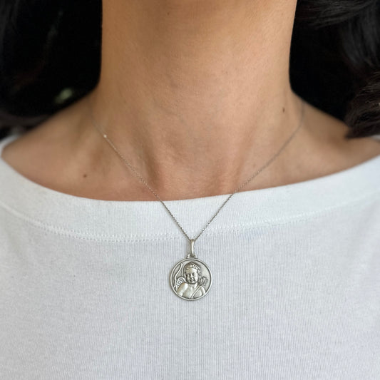 Sterling Silver Antiqued Cupid Medal Pendant 21mm