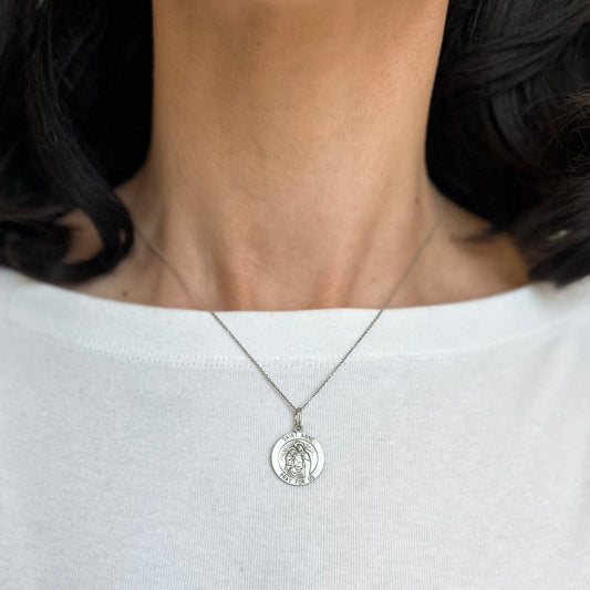 Sterling Silver St Anne Round Medal Pendant 18mm