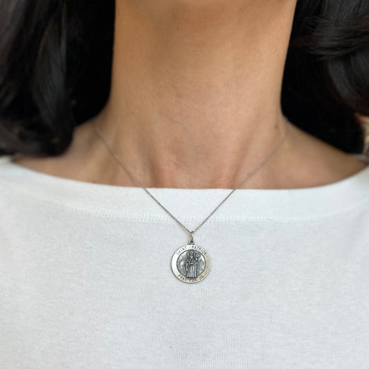 Sterling Silver St Patrick Round Medal Pendant 22mm