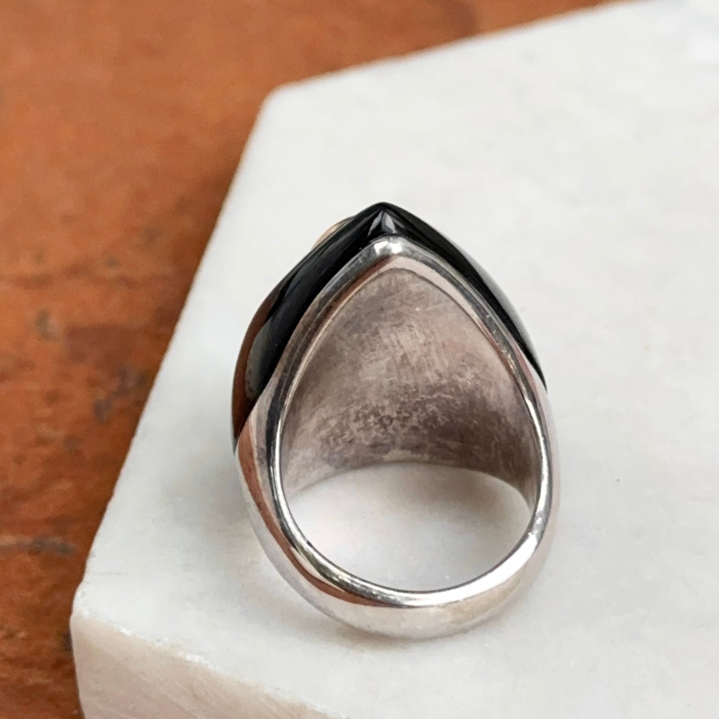 Estate Sterling Silver + 18KT Yellow Gold Pear Citrine + Onyx Dome Ring