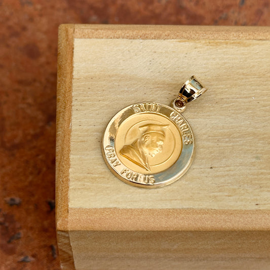 14KT Yellow Gold St Charles Round Medal Pendant 19.5mm