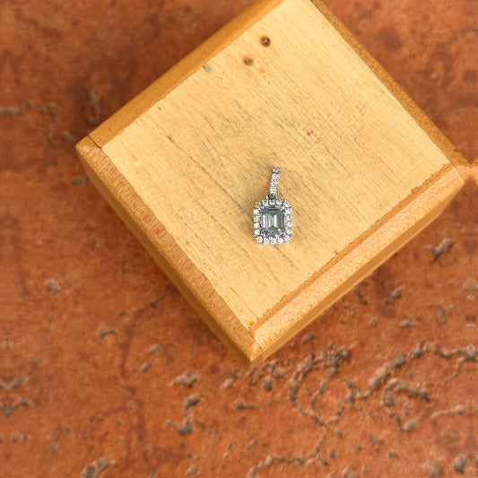 Estate 14KT White Gold Blue Diamond Halo Pendant Charm