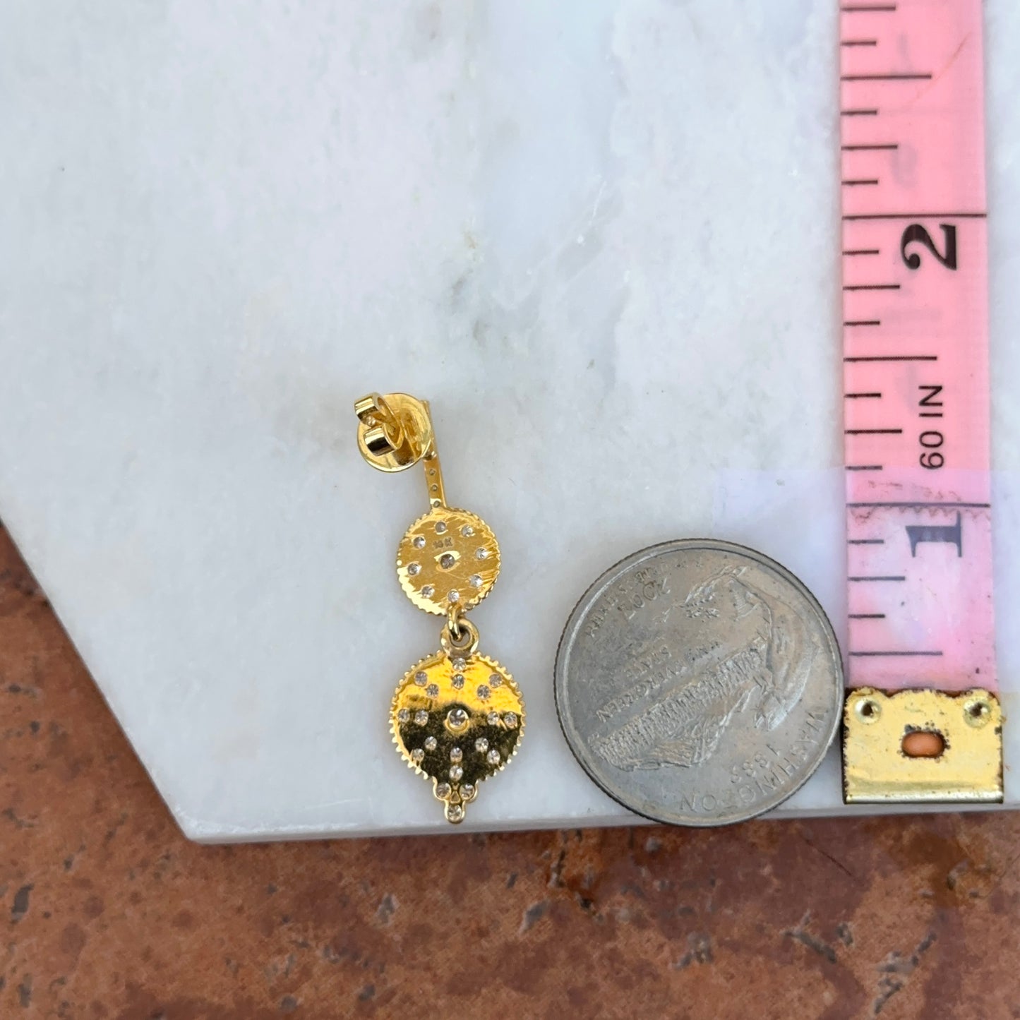 Estate 14KT Yellow Gold Etruscan Diamond Round Disc Earrings