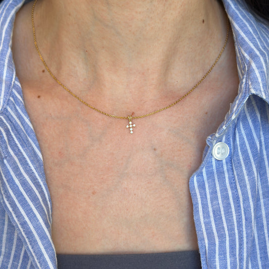14KT Yellow Gold Round CZ Cross Pendant Charm
