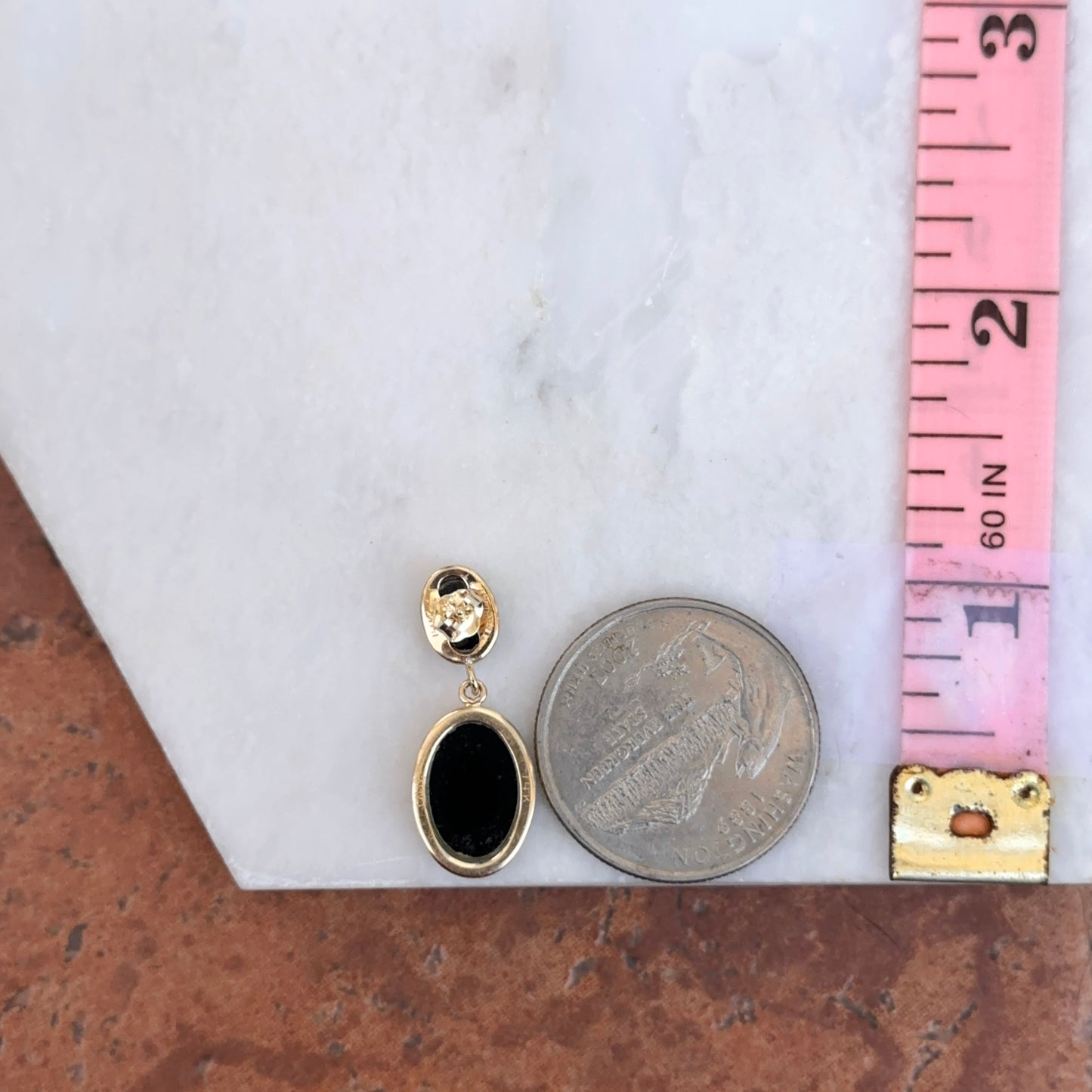 Estate 14KT Yellow Gold Bezel Onyx Drop Earrings