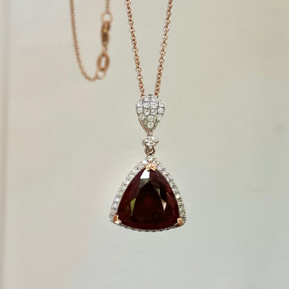 Estate 14KT Rose Gold Trillion Tourmaline Halo Diamond Pendant Necklace