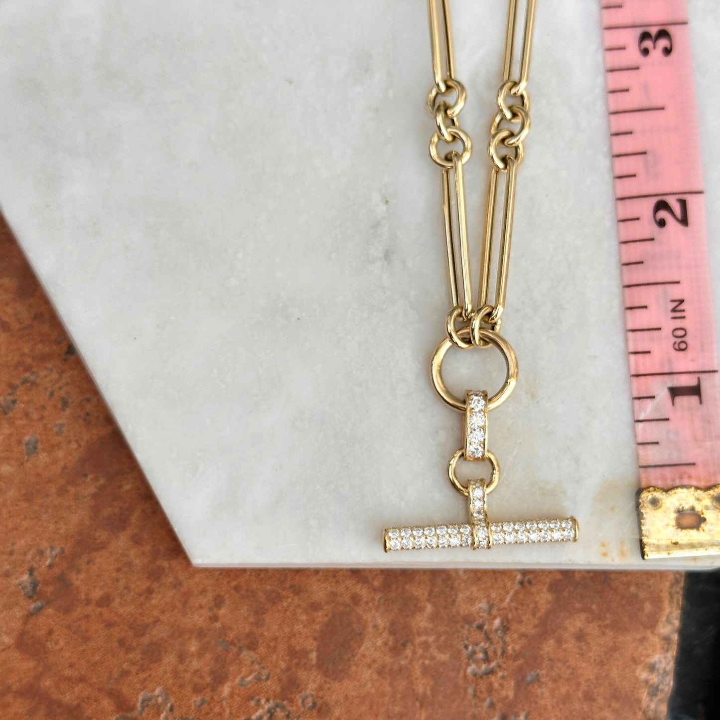 14KT Yellow Gold Pave Diamond Toggle Bar Chain Necklace