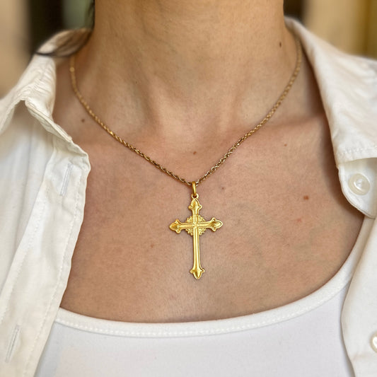 14KT Yellow Gold Matte Solid Cross Pendant 40mm - LSJ
